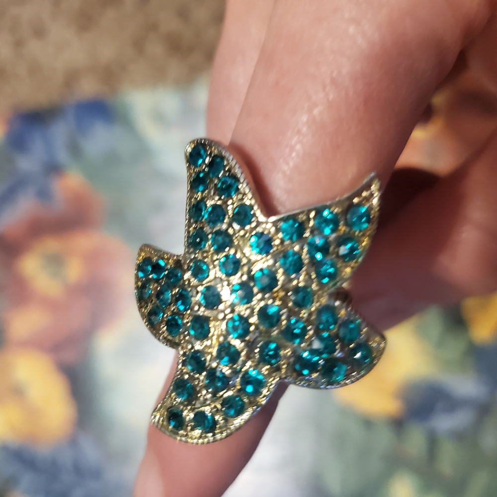 Gold and Teal Starfish Ring